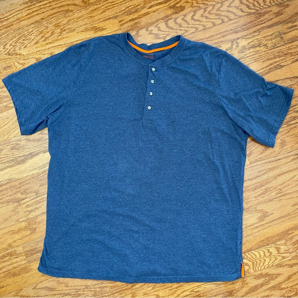 EUC Men 4XL Tall Boulder Creek Trading Company Heather Blue/Gray Henley T-shirt